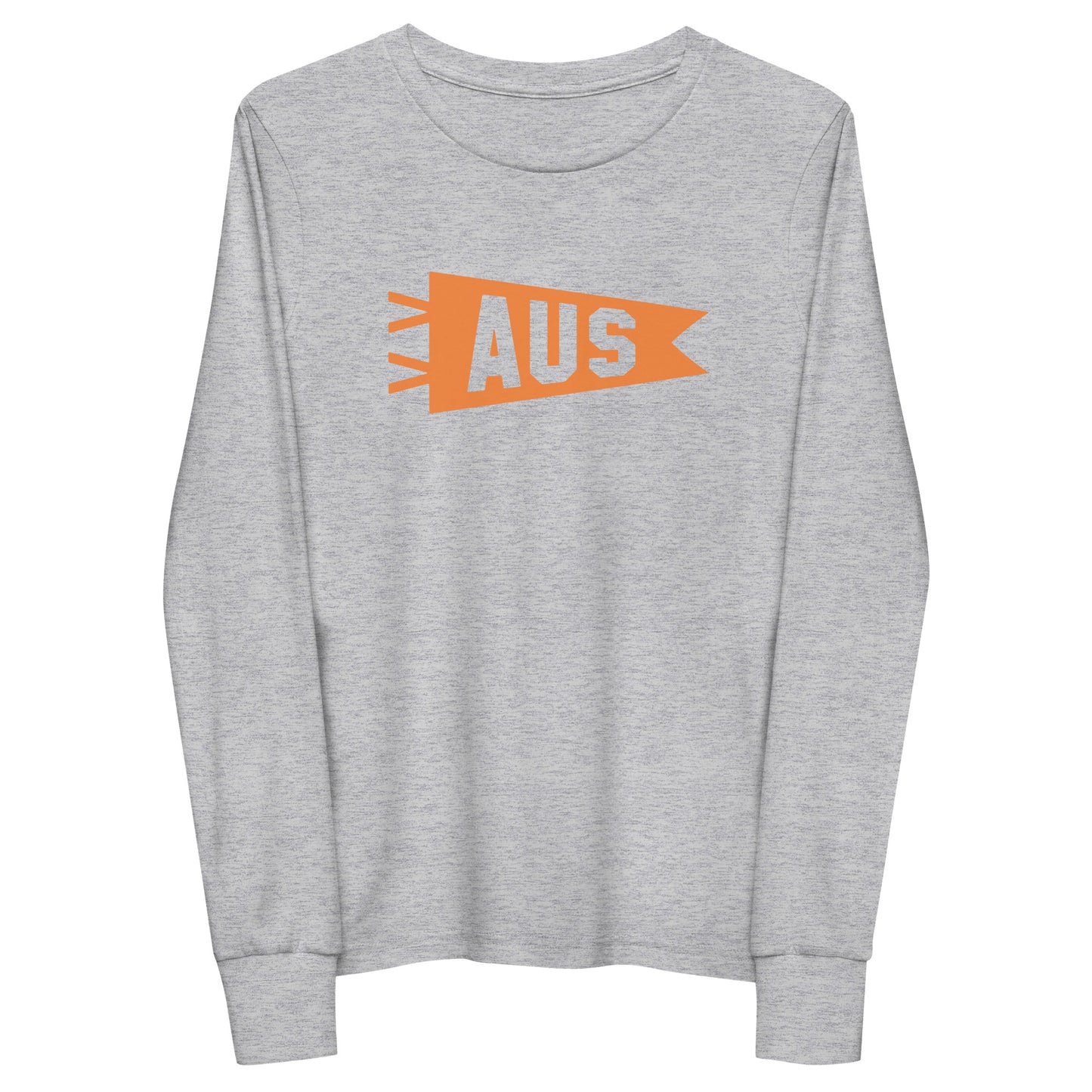 Kid's Airport Code Long-Sleeve Tee - Orange Graphic • AUS Austin • YHM Designs - Image 11