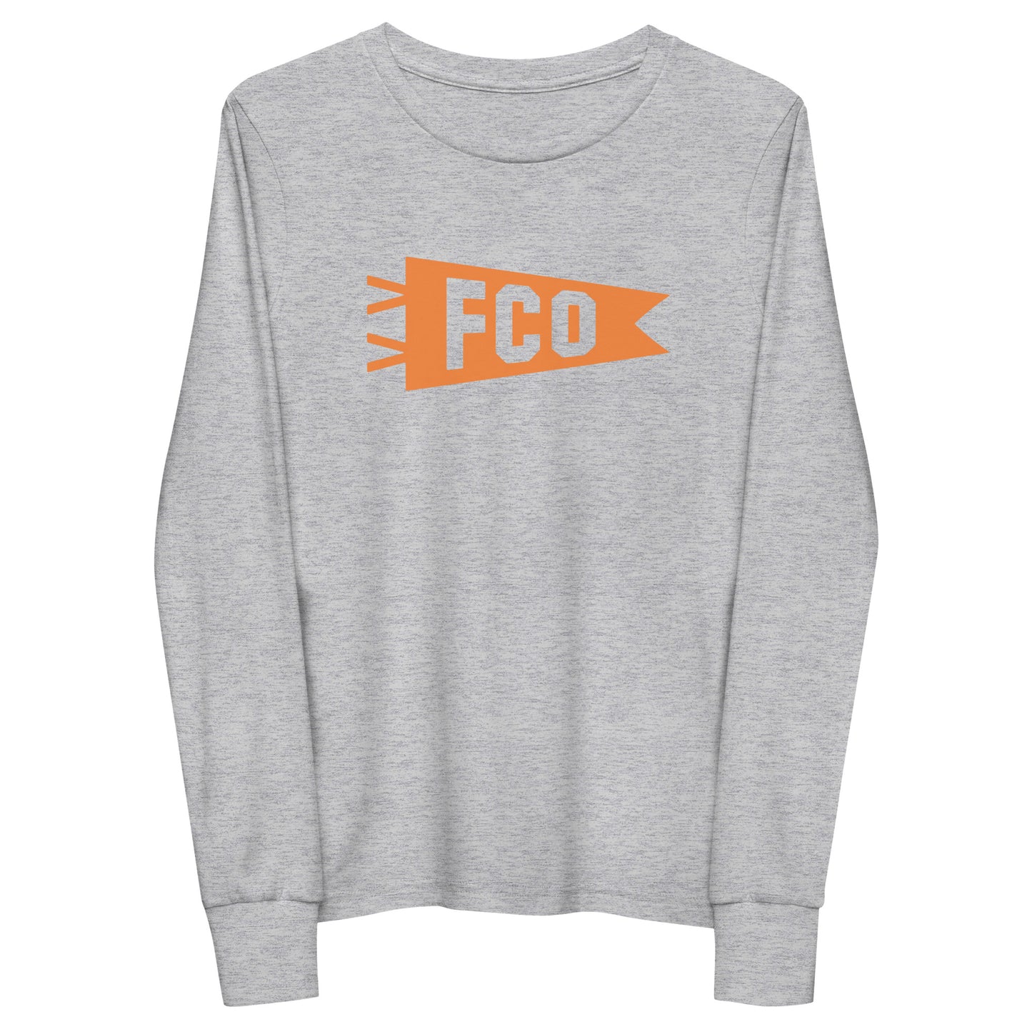 Kid's Airport Code Long-Sleeve Tee - Orange Graphic • FCO Rome • YHM Designs - Image 11