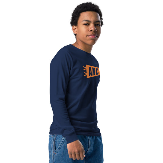 Kid's Airport Code Long-Sleeve Tee - Orange Graphic • ANC Anchorage • YHM Designs - Image 02