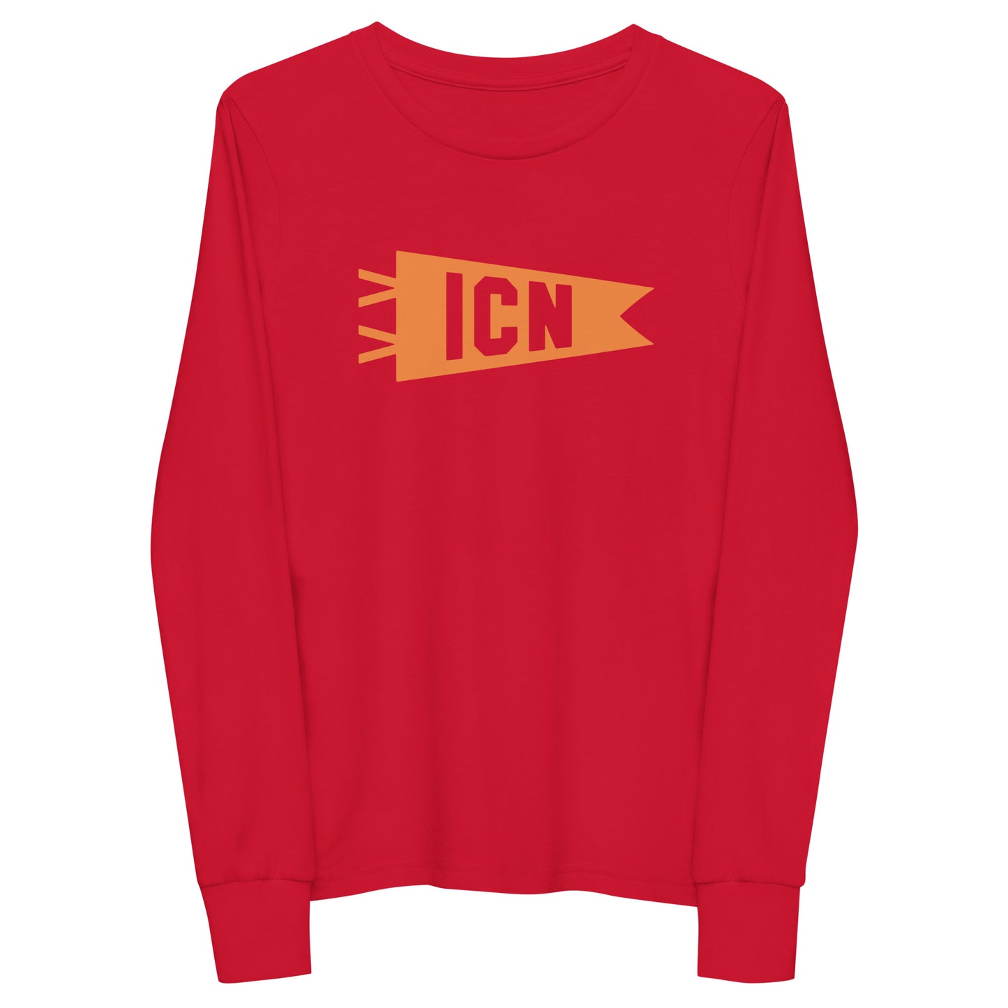 Kid's Airport Code Long-Sleeve Tee - Orange Graphic • ICN Seoul • YHM Designs - Image 10