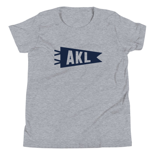 AKL Auckland Kid's T-Shirt • Banner Design in Navy Blue • YHM Designs - Image 01