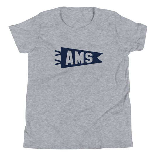 AMS Amsterdam Kid's T-Shirt • Banner Design in Navy Blue • YHM Designs - Image 01