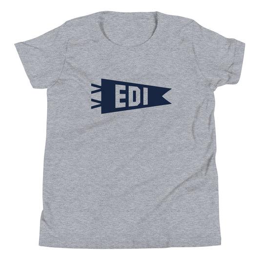 Kid's Airport Code Tee - Navy Blue Graphic • EDI Edinburgh • YHM Designs - Image 01