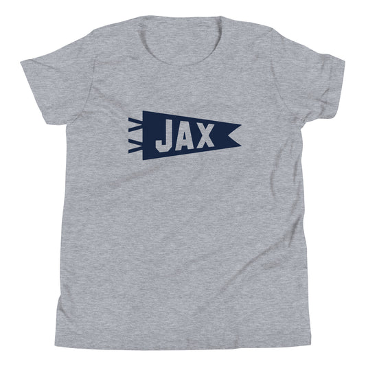 Kid's Airport Code Tee - Navy Blue Graphic • JAX Jacksonville • YHM Designs - Image 01