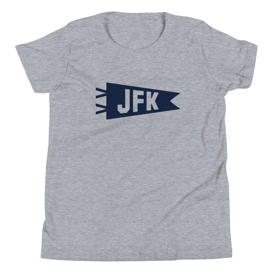 Kid's Airport Code Tee - Navy Blue Graphic • JFK New York City • YHM Designs - Image 01