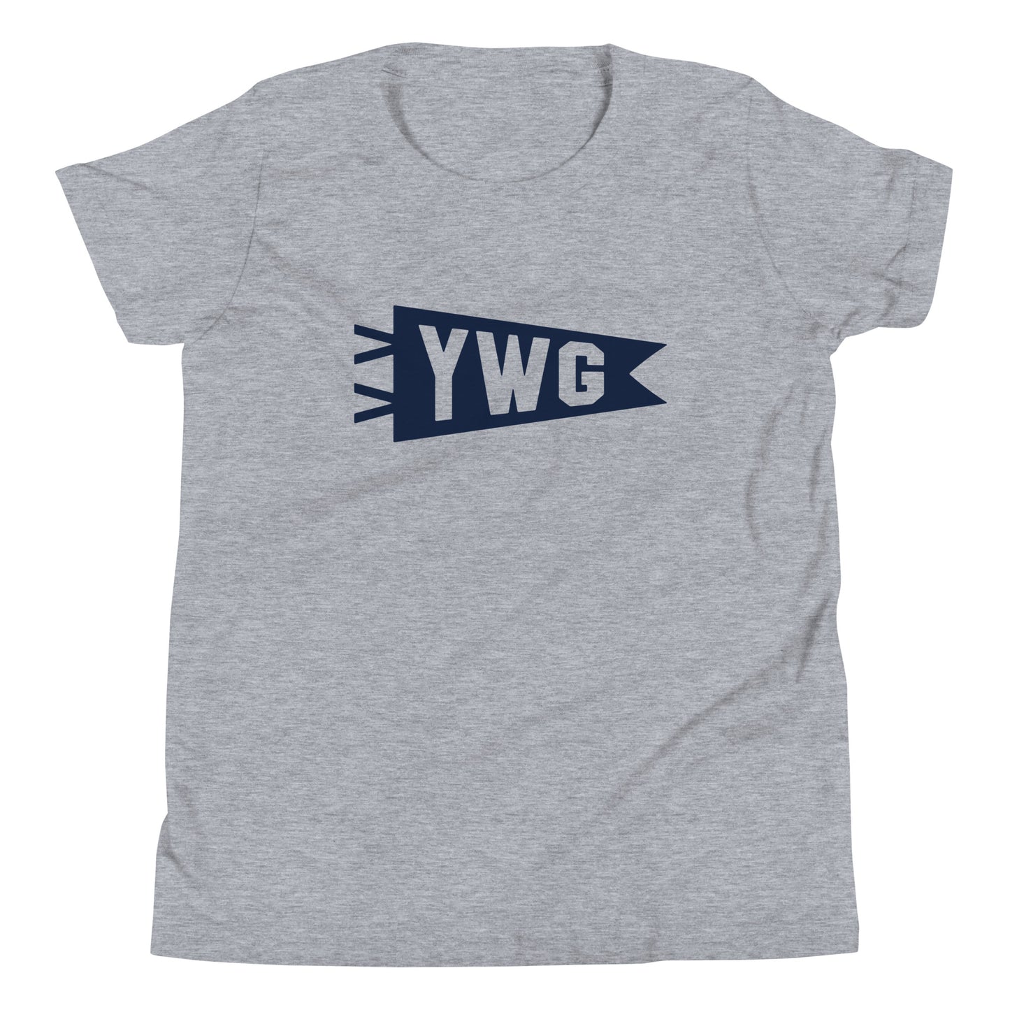 Kid's Airport Code Tee - Navy Blue Graphic • YWG Winnipeg • YHM Designs - Image 01