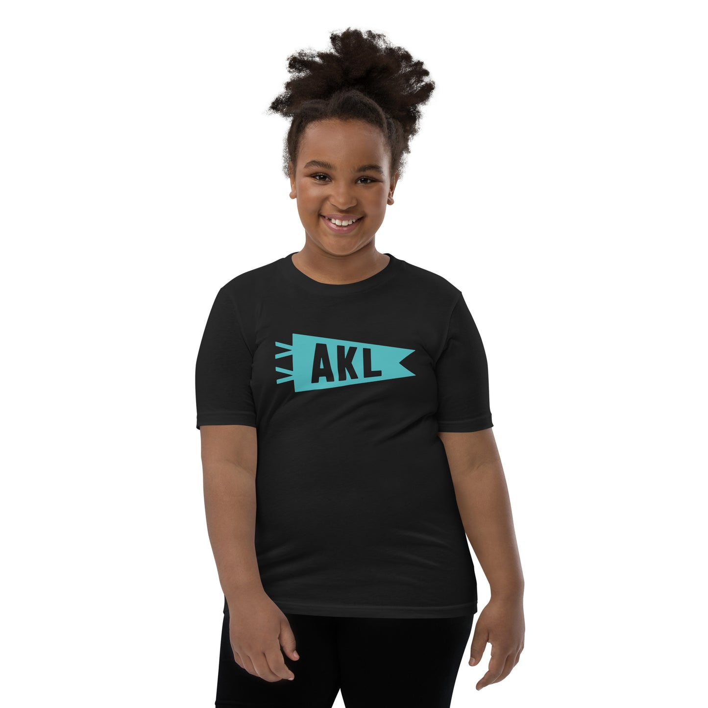 Kid's Airport Code Tee - Viking Blue Graphic • AKL Auckland • YHM Designs - Image 05