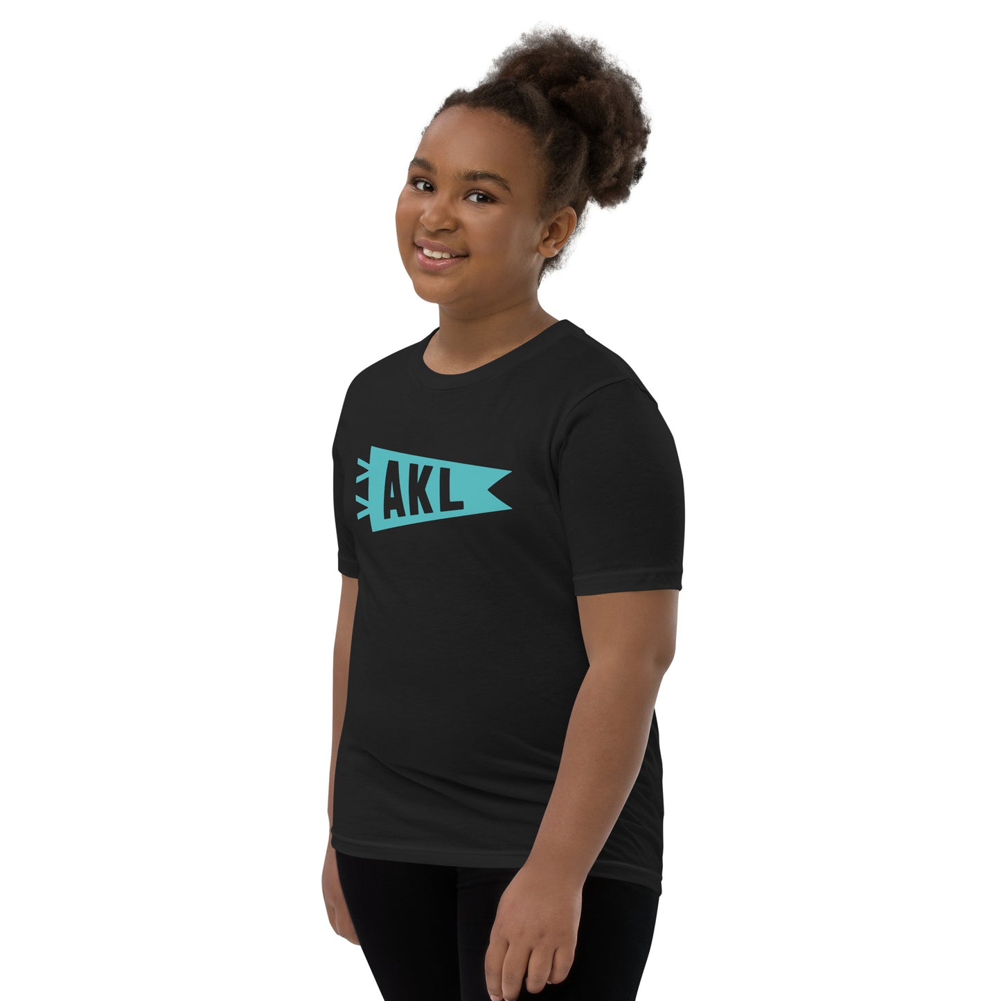 Kid's Airport Code Tee - Viking Blue Graphic • AKL Auckland • YHM Designs - Image 04