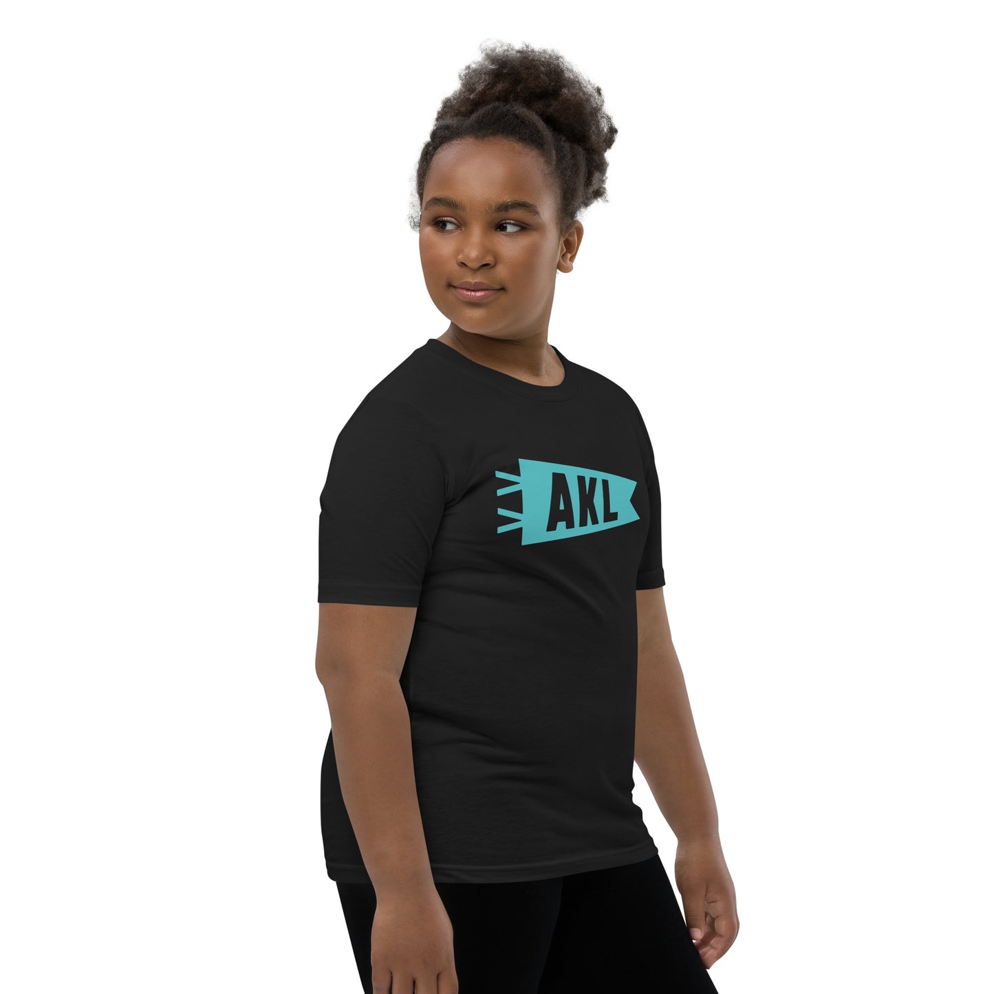 Kid's Airport Code Tee - Viking Blue Graphic • AKL Auckland • YHM Designs - Image 03