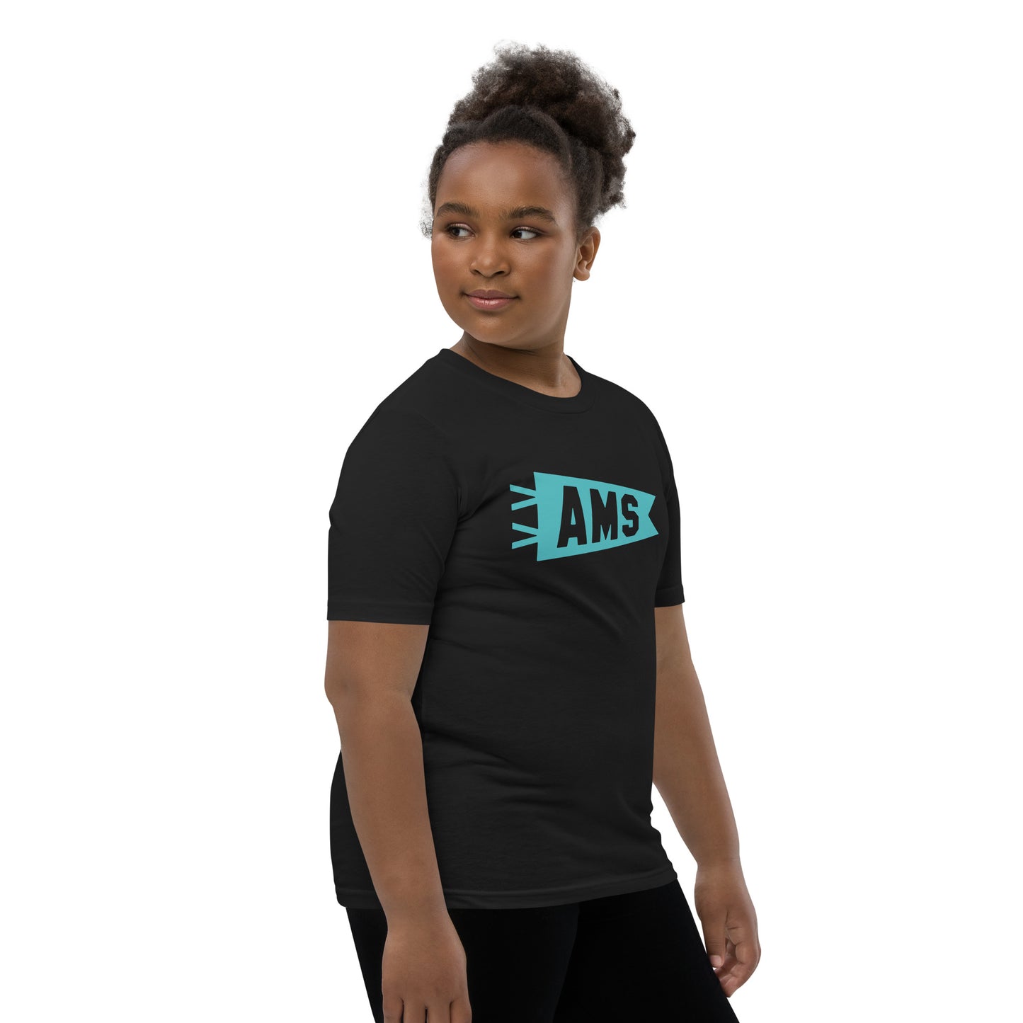 Kid's Airport Code Tee - Viking Blue Graphic • AMS Amsterdam • YHM Designs - Image 03