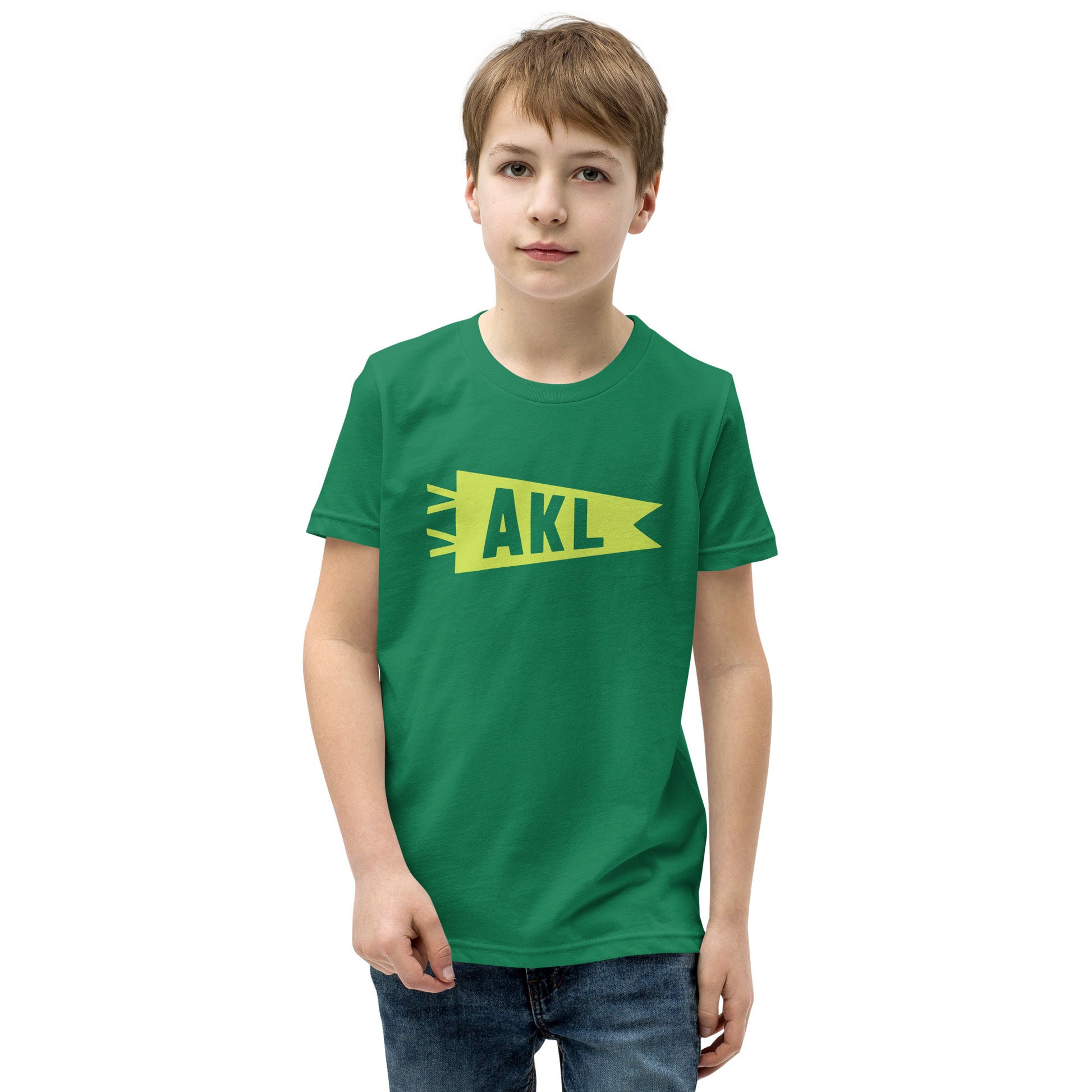 Kid's Airport Code Tee - Green Graphic • AKL Auckland • YHM Designs - Image 06