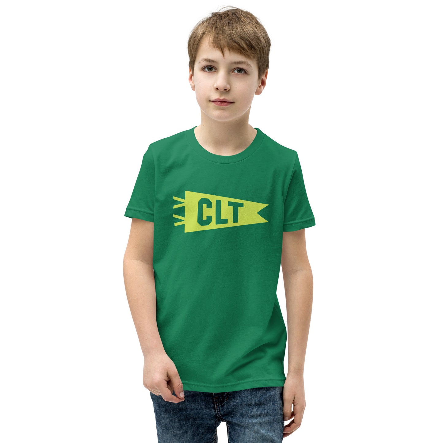 Kid's Airport Code Tee - Green Graphic • CLT Charlotte • YHM Designs - Image 08