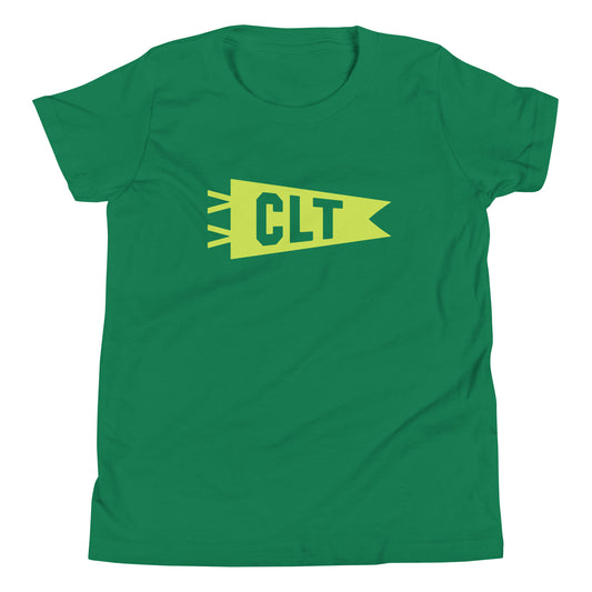 Kid's Airport Code Tee - Green Graphic • CLT Charlotte • YHM Designs - Image 02