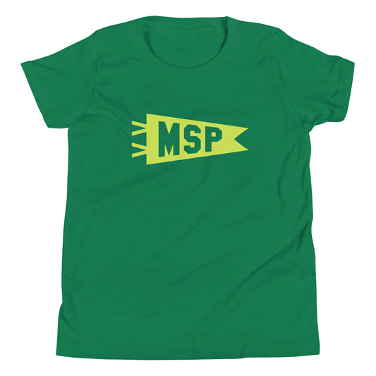 MSP Minneapolis Kid's T-Shirt • Banner Design in Green • YHM Designs - Image 02