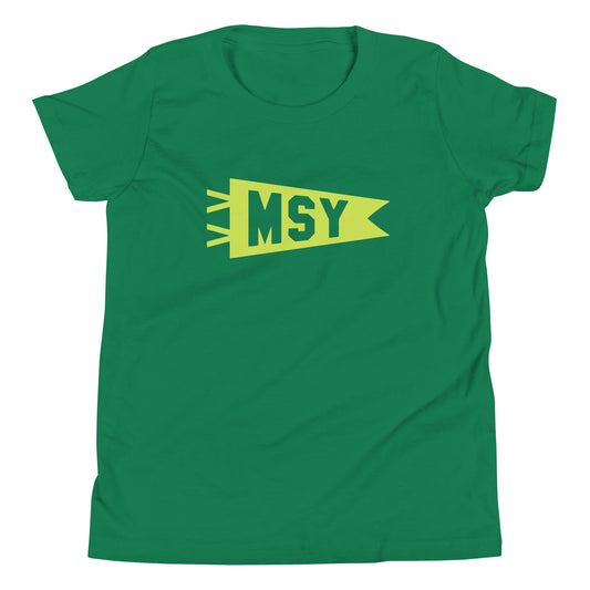 MSY New Orleans Kid's T-Shirt • Banner Design in Green • YHM Designs - Image 02