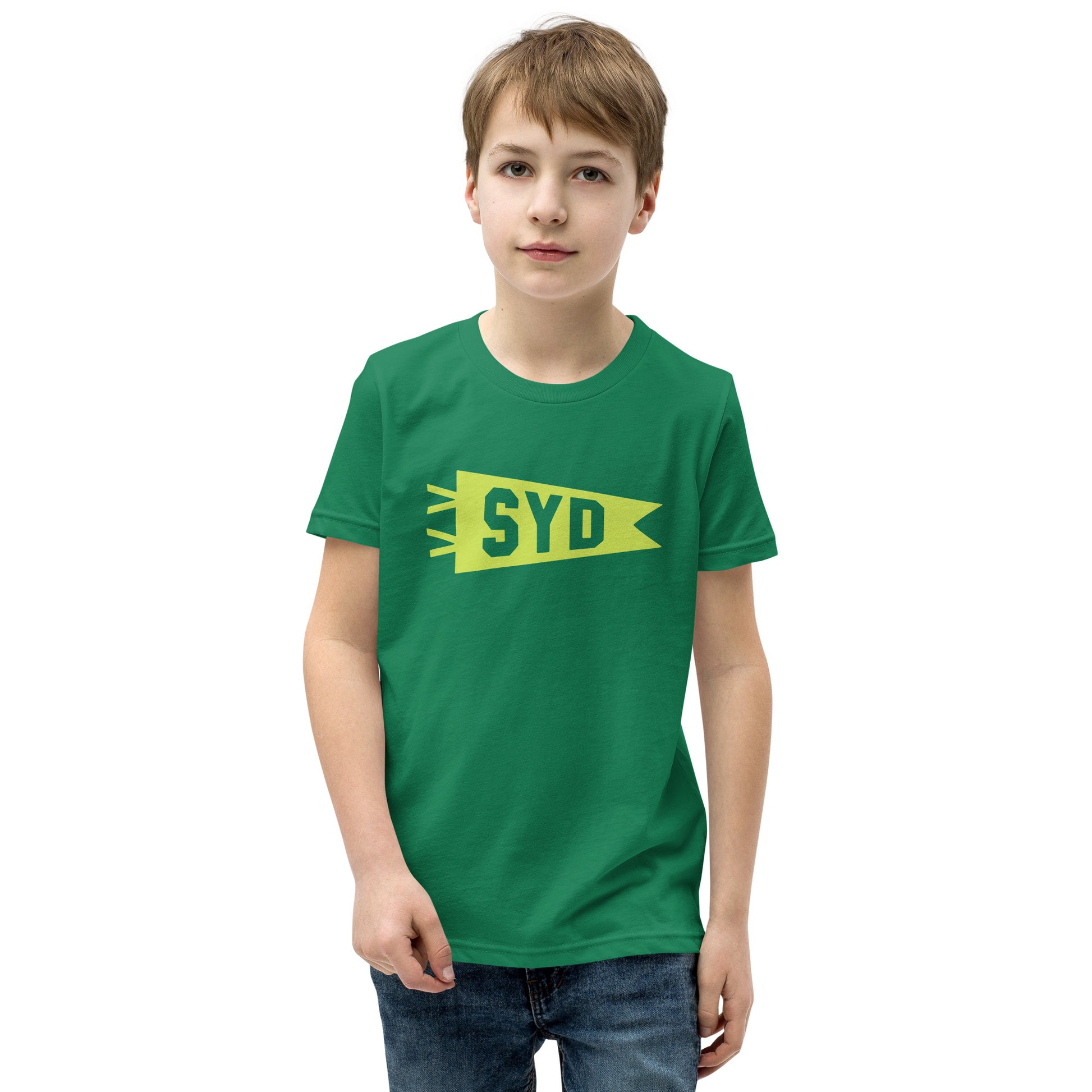 Kid's Airport Code Tee - Green Graphic • SYD Sydney • YHM Designs - Image 08