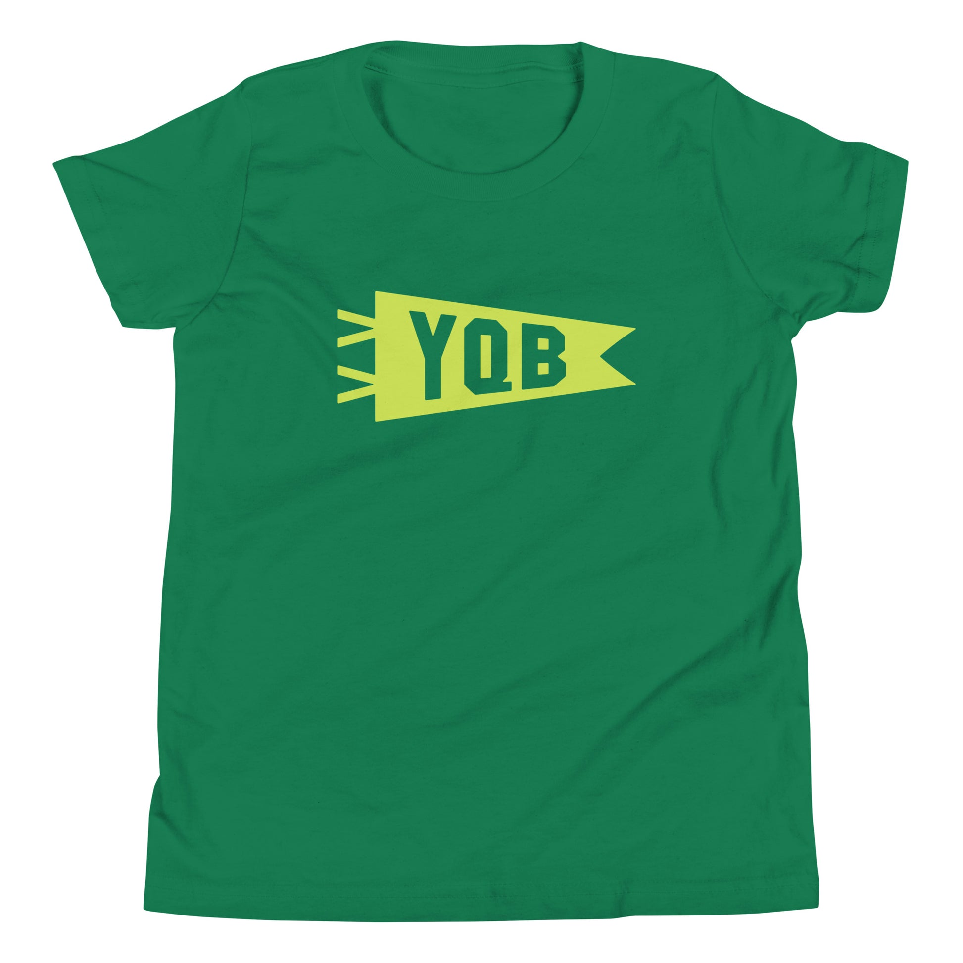 YQB Quebec City Kid's T-Shirt • Banner Design in Green • YHM Designs - Image 02