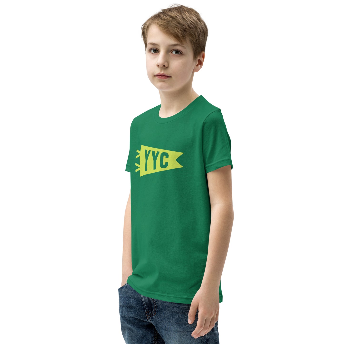 Kid's Airport Code Tee - Green Graphic • YYC Calgary • YHM Designs - Image 06