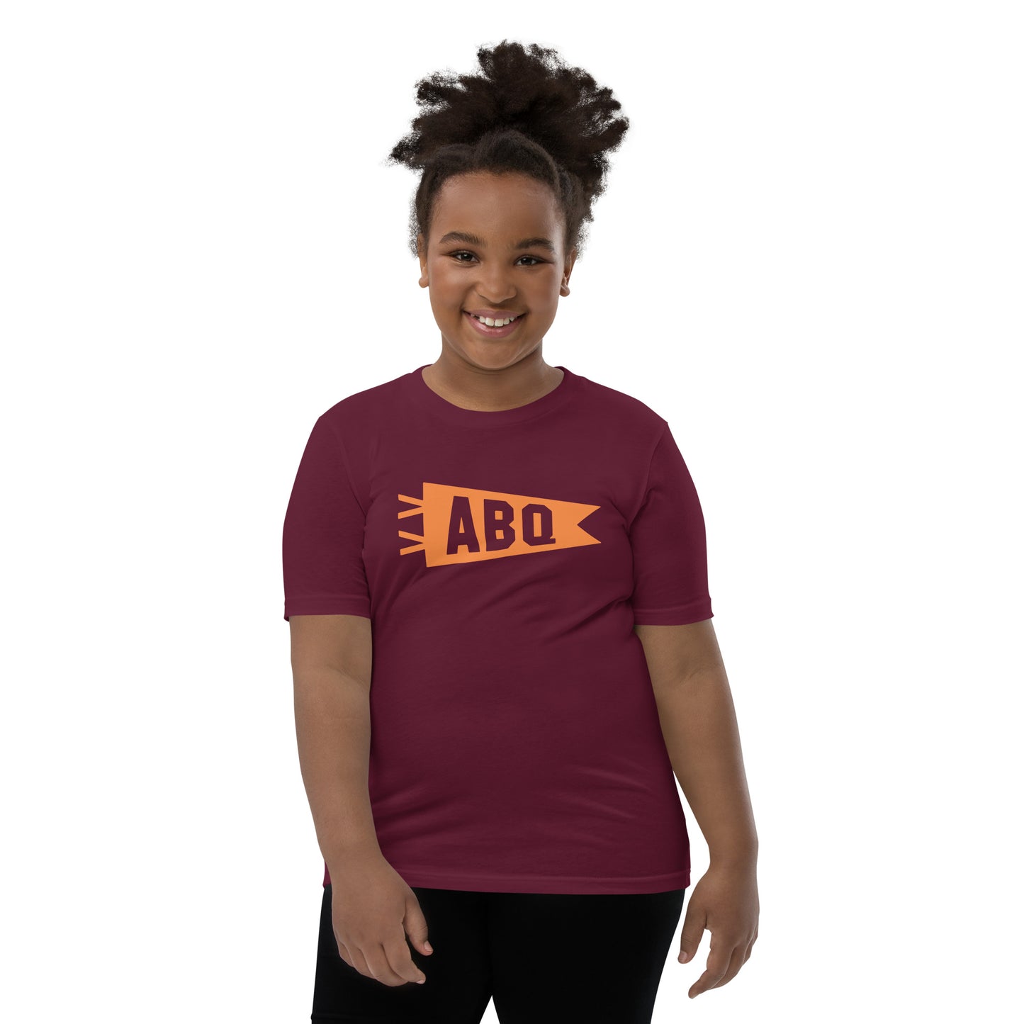 Kid's Airport Code Tee - Orange Graphic • ABQ Albuquerque • YHM Designs - Image 05