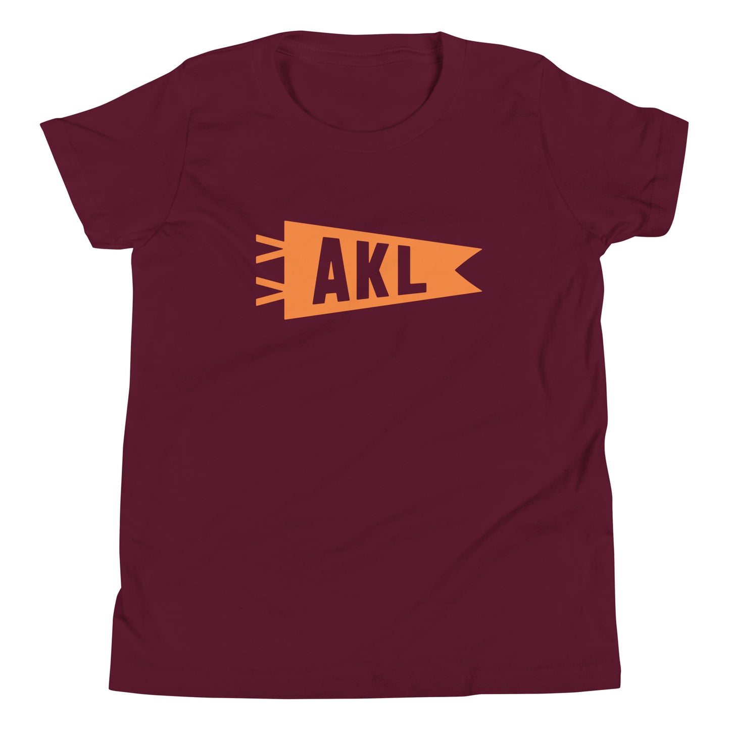 Kid's Airport Code Tee - Orange Graphic • AKL Auckland • YHM Designs - Image 01