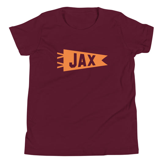 Kid's Airport Code Tee - Orange Graphic • JAX Jacksonville • YHM Designs - Image 01