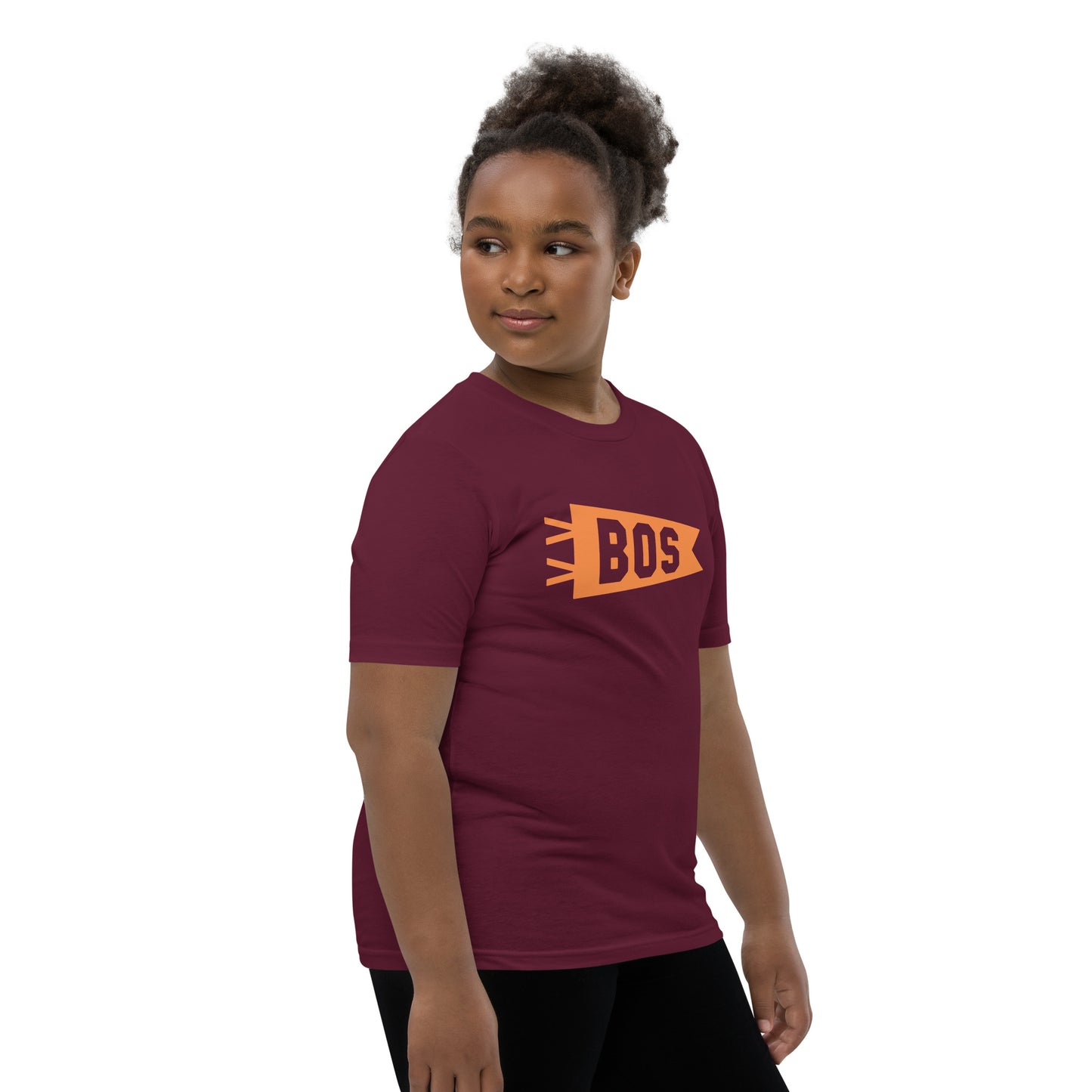 Kid's Airport Code Tee - Orange Graphic • BOS Boston • YHM Designs - Image 03