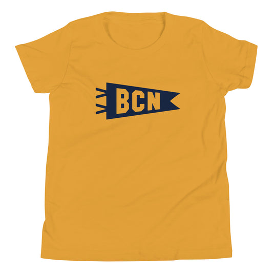 BCN Barcelona Kid's T-Shirt • Banner Design in Navy Blue • YHM Designs - Image 02
