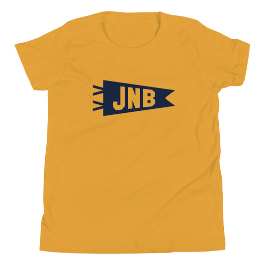 JNB Johannesburg Kid's T-Shirt • Banner Design in Navy Blue • YHM Designs - Image 02