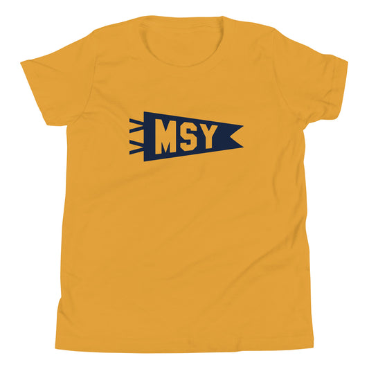 MSY New Orleans Kid's T-Shirt • Banner Design in Navy Blue • YHM Designs - Image 02