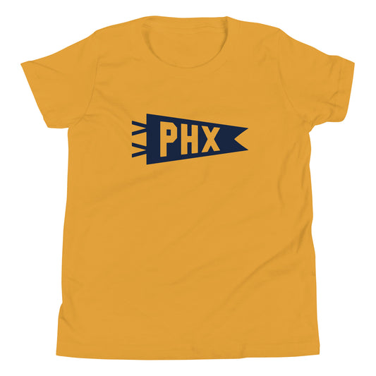 PHX Phoenix Kid's T-Shirt • Banner Design in Navy Blue • YHM Designs - Image 02