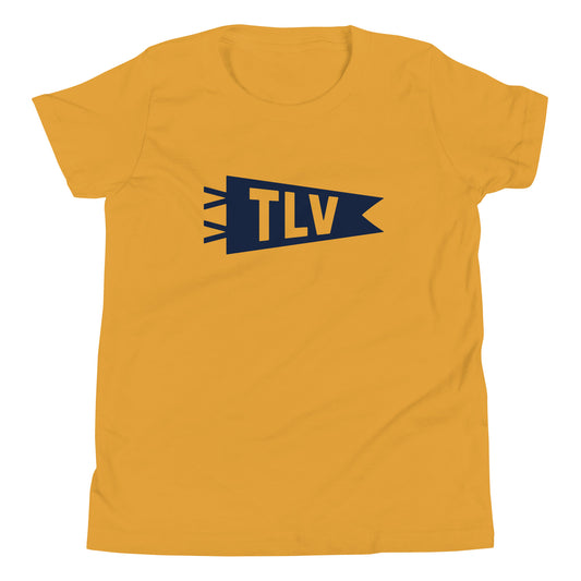TLV Tel Aviv Kid's T-Shirt • Banner Design in Navy Blue • YHM Designs - Image 02