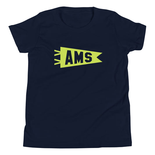 AMS Amsterdam Kid's T-Shirt • Banner Design in Green • YHM Designs - Image 01