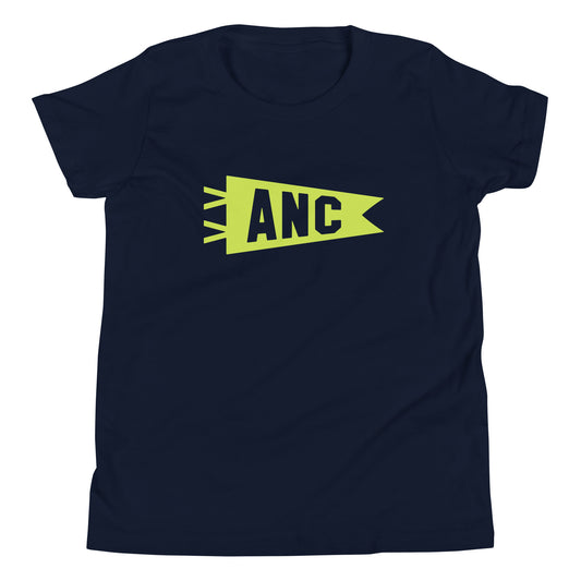 Kid's Airport Code Tee - Green Graphic • ANC Anchorage • YHM Designs - Image 01