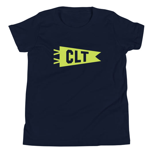 Kid's Airport Code Tee - Green Graphic • CLT Charlotte • YHM Designs - Image 01