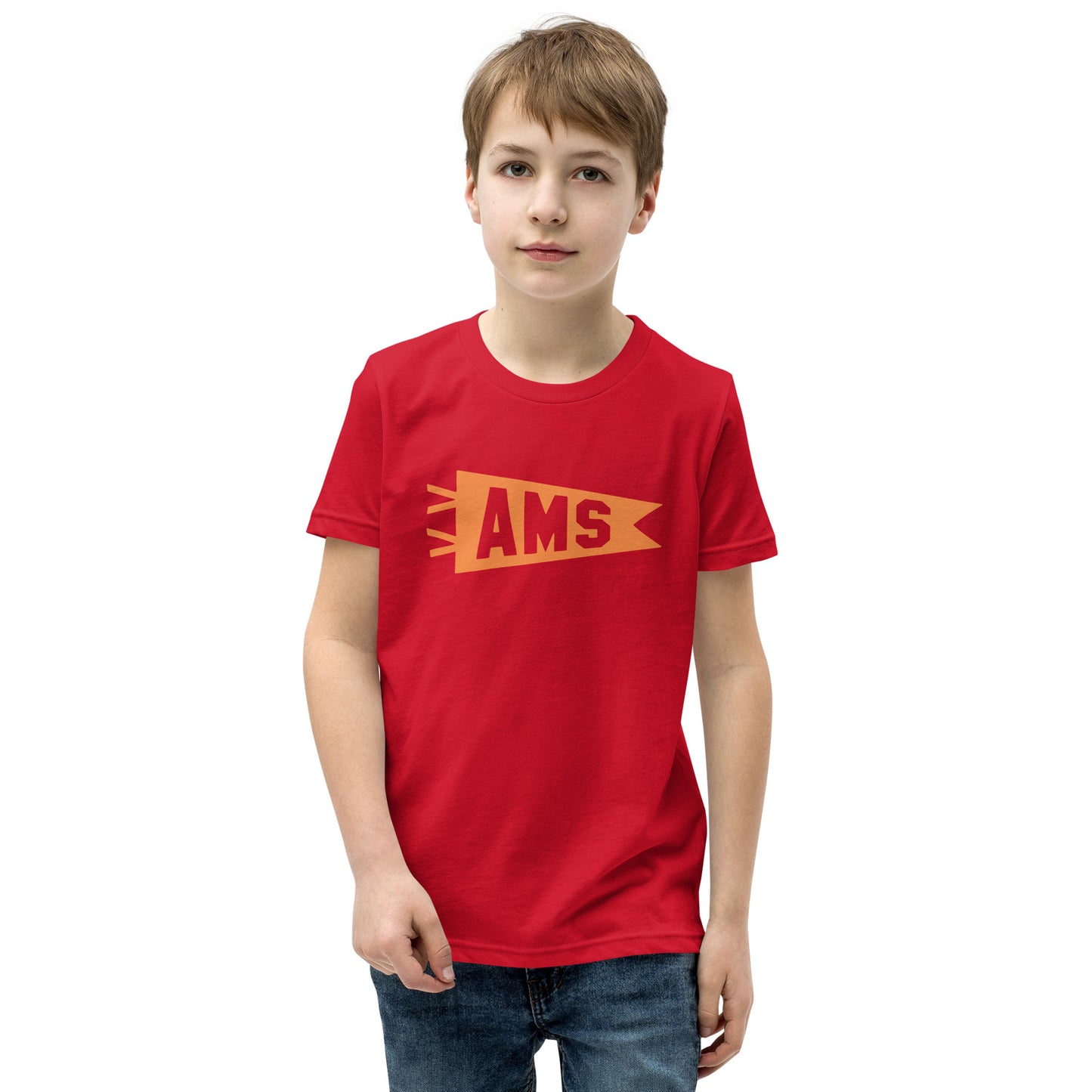 Kid's Airport Code Tee - Orange Graphic • AMS Amsterdam • YHM Designs - Image 08