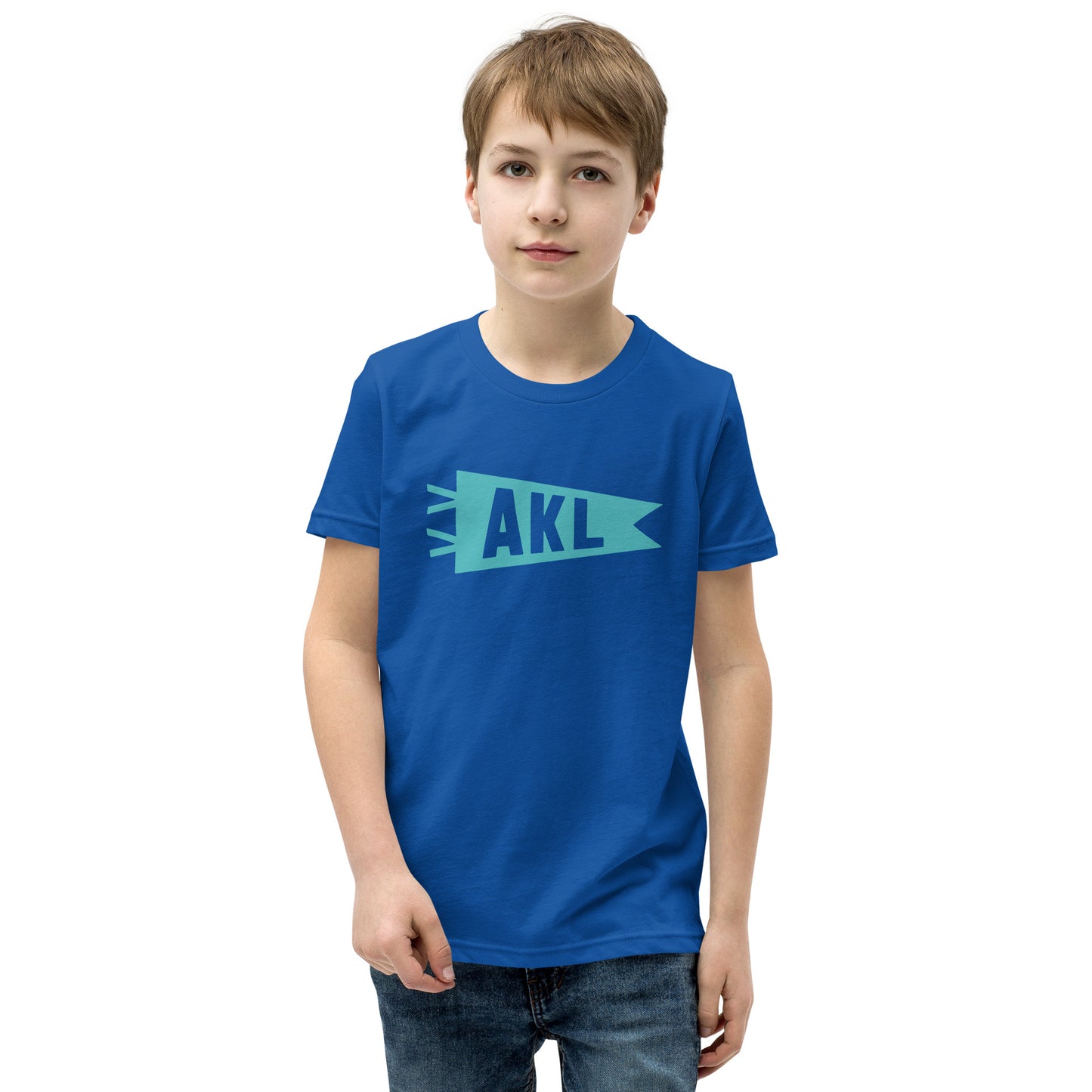 Kid's Airport Code Tee - Viking Blue Graphic • AKL Auckland • YHM Designs - Image 08