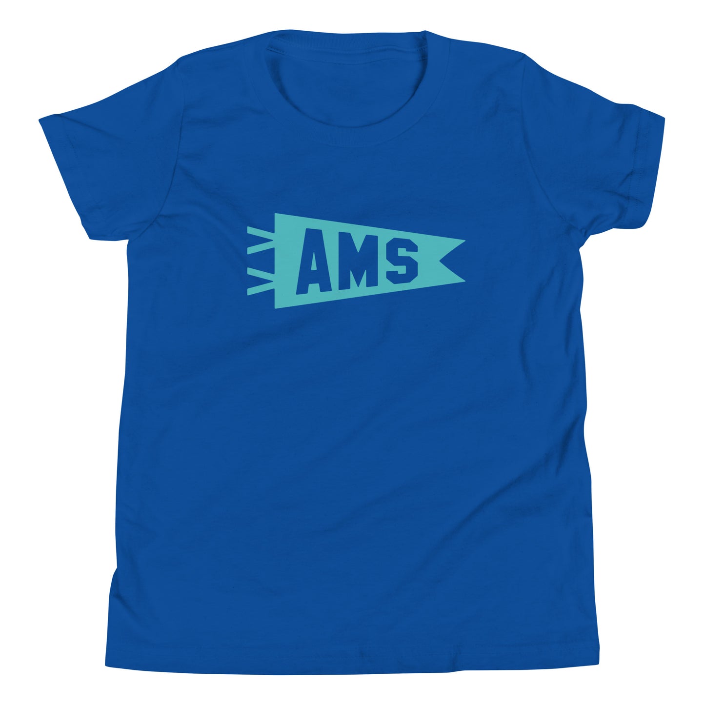 Kid's Airport Code Tee - Viking Blue Graphic • AMS Amsterdam • YHM Designs - Image 02