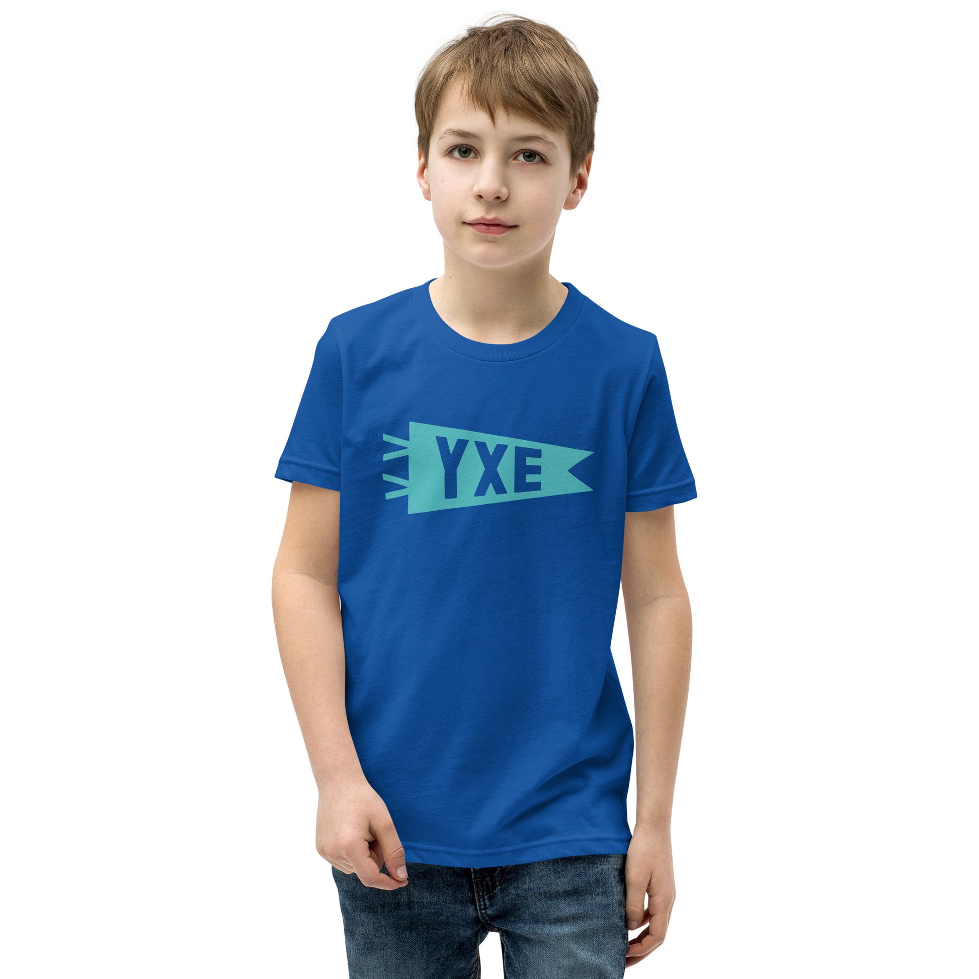 Kid's Airport Code Tee - Viking Blue Graphic • YXE Saskatoon • YHM Designs - Image 08