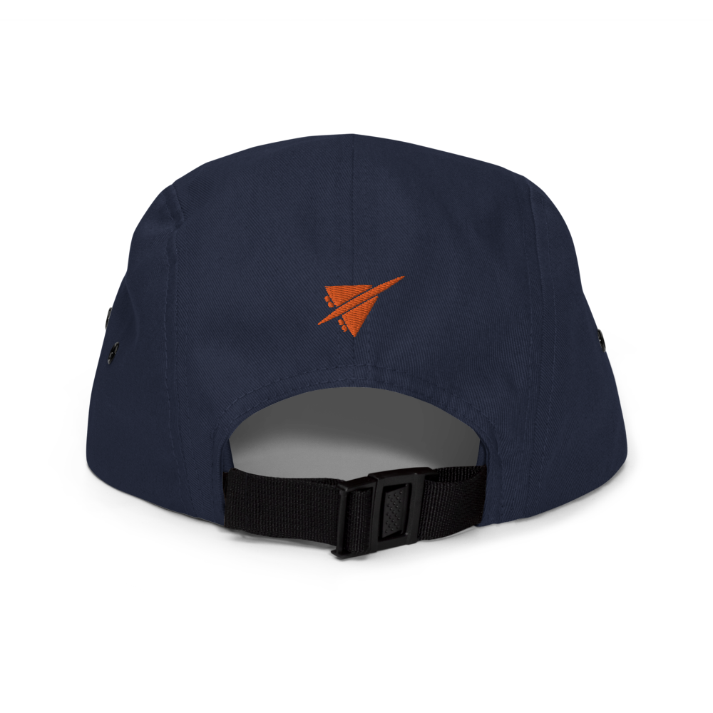 YHM Designs - YQB Quebec City 5-Panel Camper Hat with Airport Code - Travel Gifts for Him and Her - Roundel Design with Vintage Airplane - Navy Blue 03