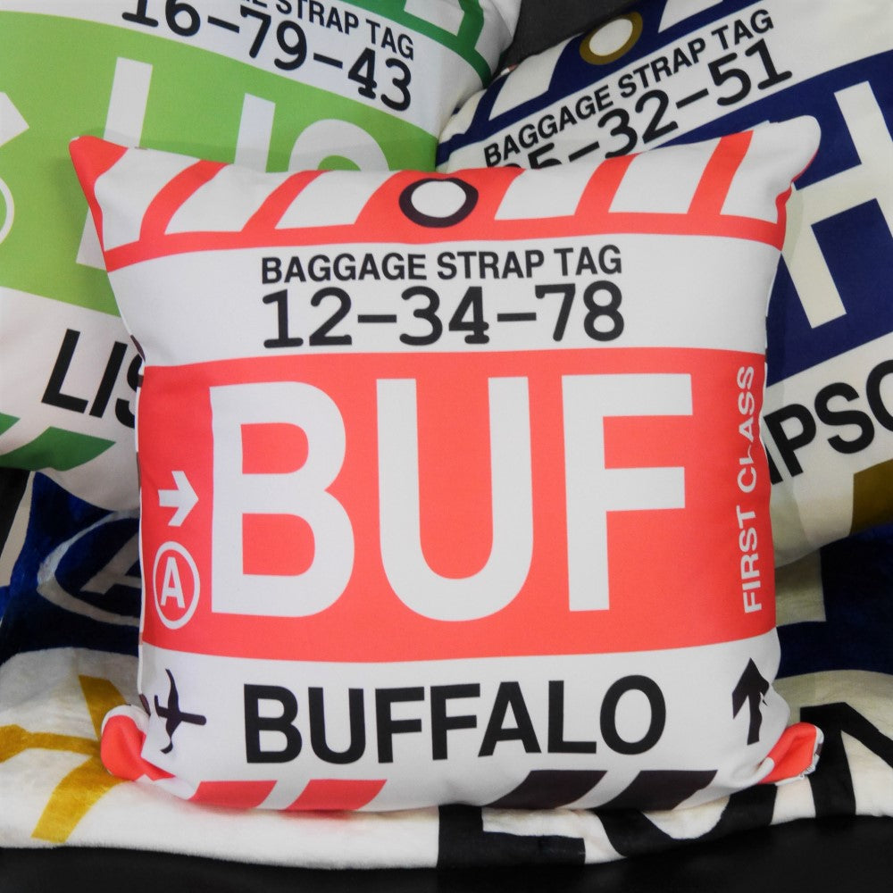 PMC Puerto Montt Throw Pillow • Jet Age Baggage Tag Design • YHM Designs - Image 04