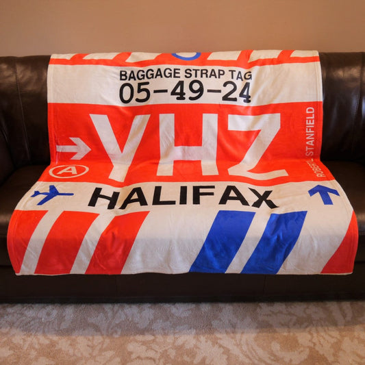 YQY Sydney Throw Blanket • Jet Age Baggage Tag Design • YHM Designs - Image 02