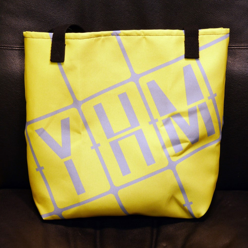 YEG Edmonton Tote Bag • Buttercup Yellow with Air Force Lettering in White • YHM Designs - Image 06