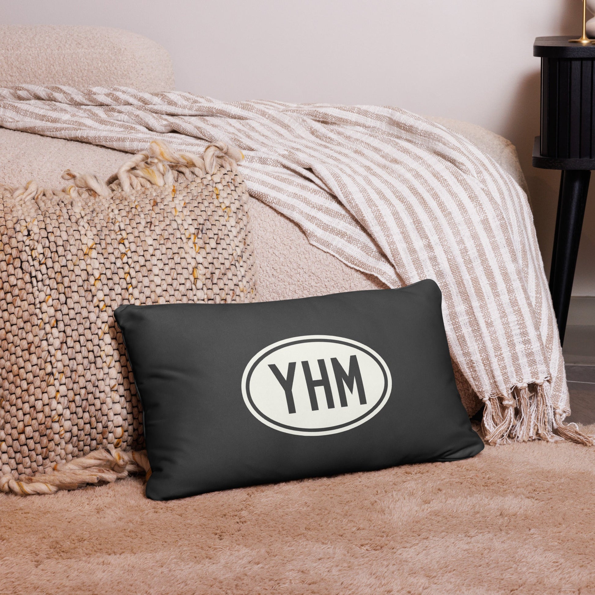 Unique Travel Gift Throw Pillow - White Oval • YHZ Halifax • YHM Designs - Image 05