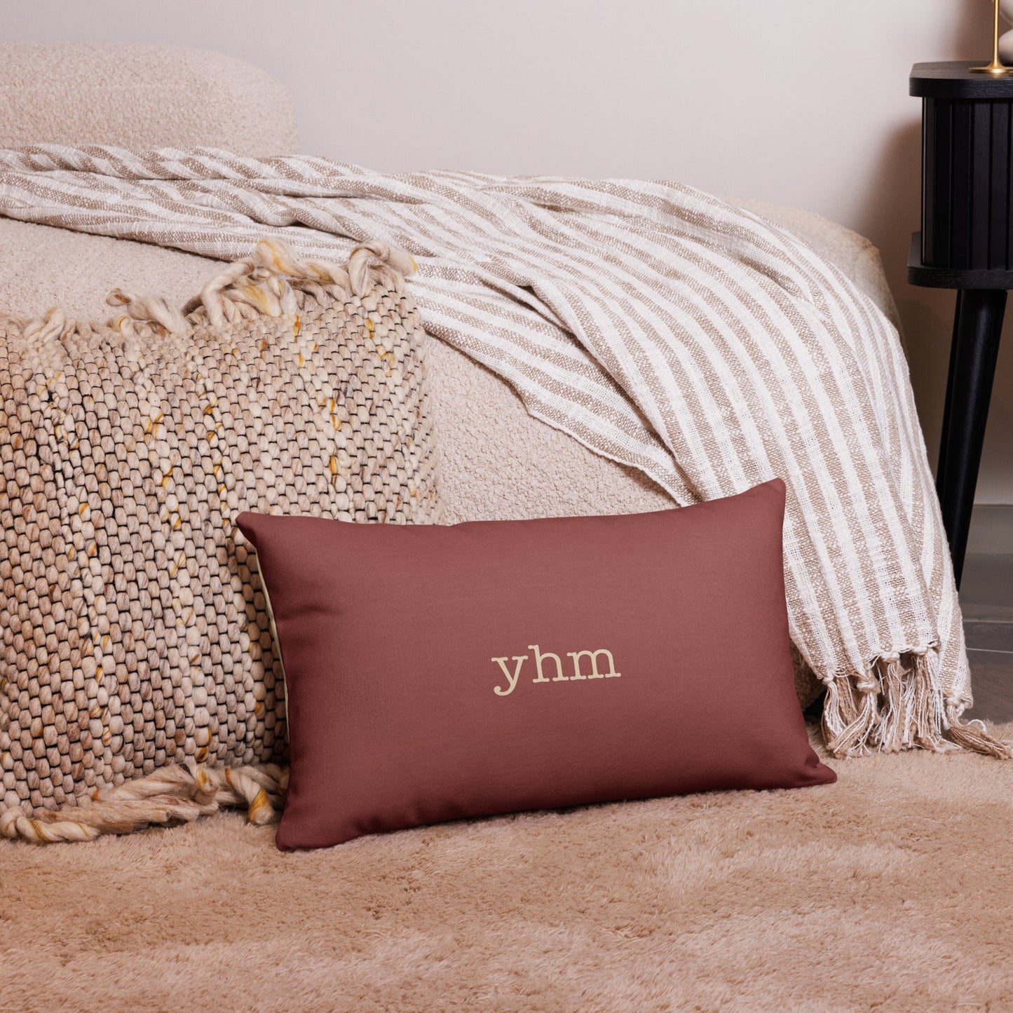 GRB Green Bay Throw Pillow • Typewriter Lettering in Terracotta Red • YHM Designs - Image 06