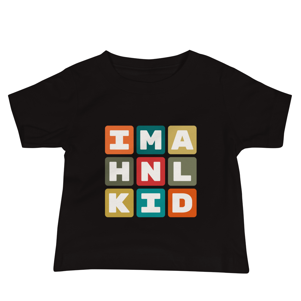YHM Designs - HNL Honolulu Airport Code Baby T-Shirt - Colourful Blocks Design - Image 02