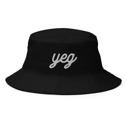 YEG Edmonton Bucket Hat • Vintage Script Lettering - White • YHM Designs - Image 01