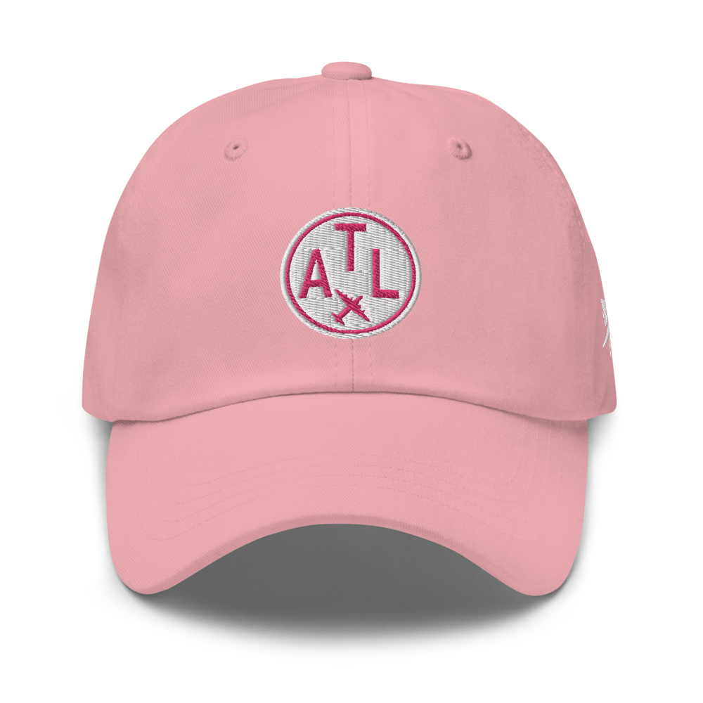YHM Designs - ATL Atlanta Airport Code Baseball Cap/Dad Hat - Roundel Design with Vintage Airplane - Pink 01