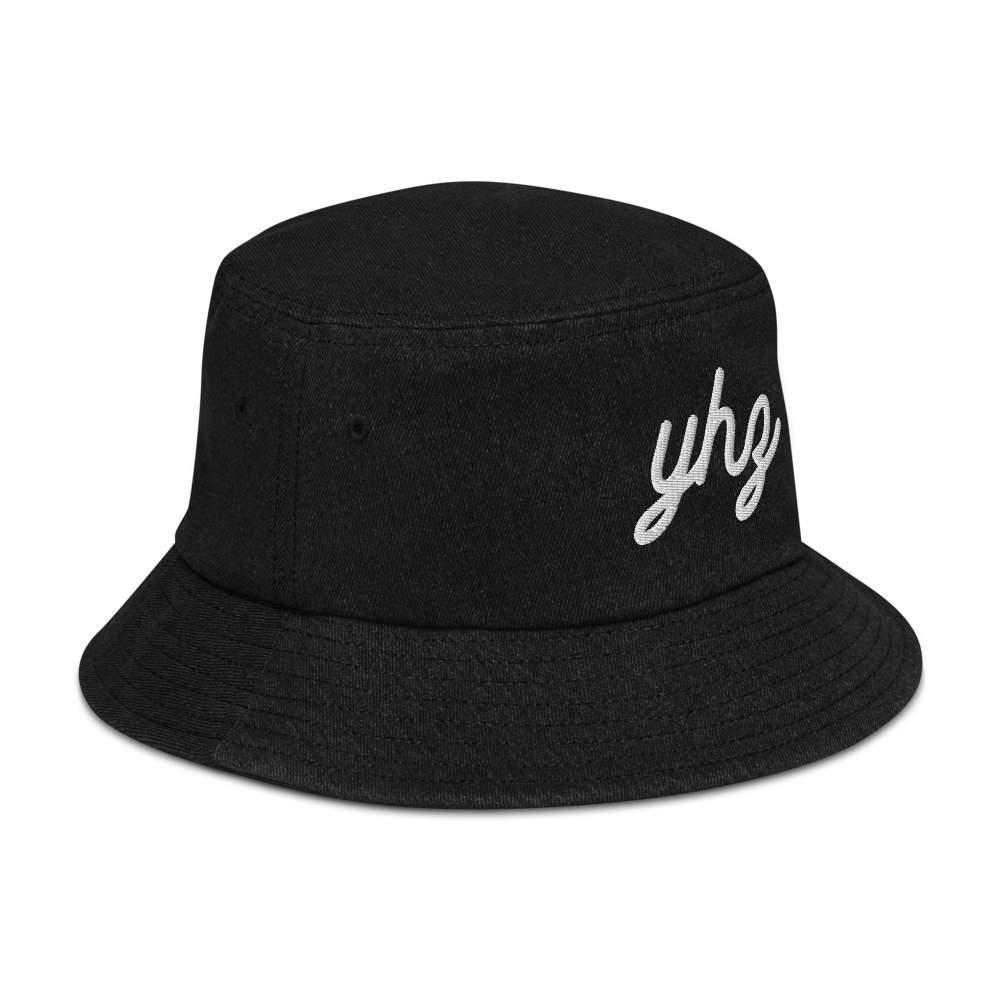YHZ Halifax Denim Bucket Hat • Vintage Script Lettering - White • YHM Designs - Image 07