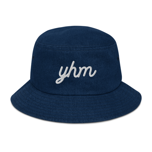YHM Hamilton Denim Bucket Hat • Vintage Script Lettering - White • YHM Designs - Image 01
