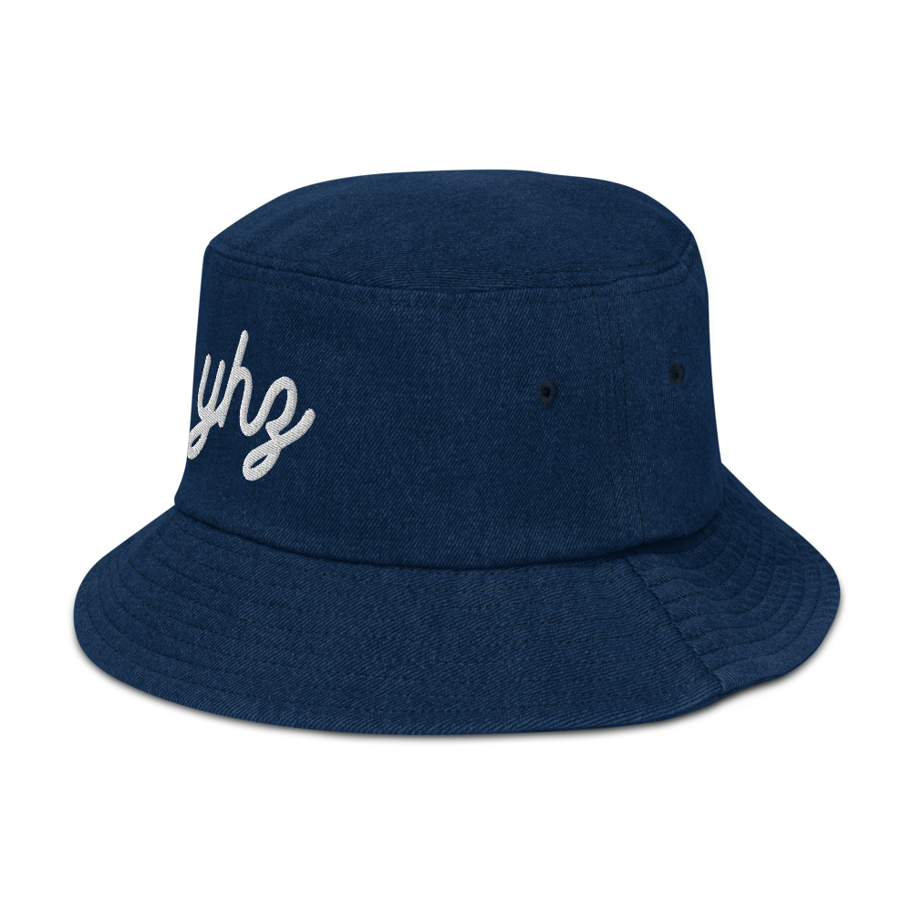 YHZ Halifax Denim Bucket Hat • Vintage Script Lettering - White • YHM Designs - Image 11